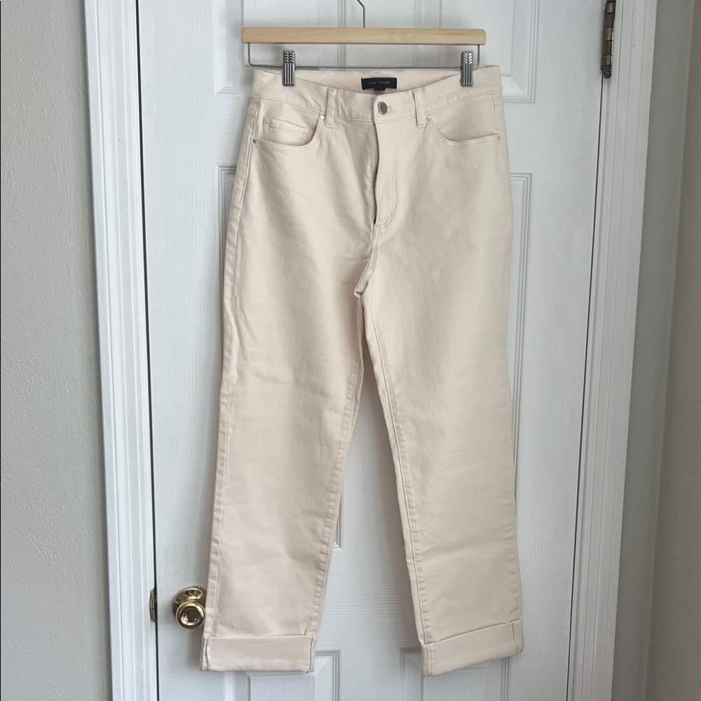 Ann Taylor Off-White Straight-Leg Jeans